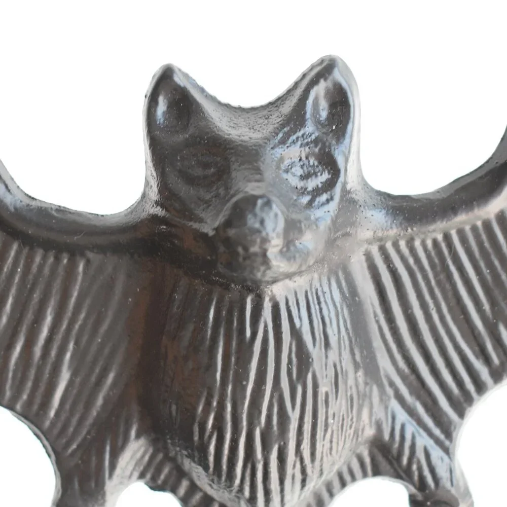 Large Rustic Gothic Black Cast Iron Metal Vampire Bat Hook Wall Halloween Decor